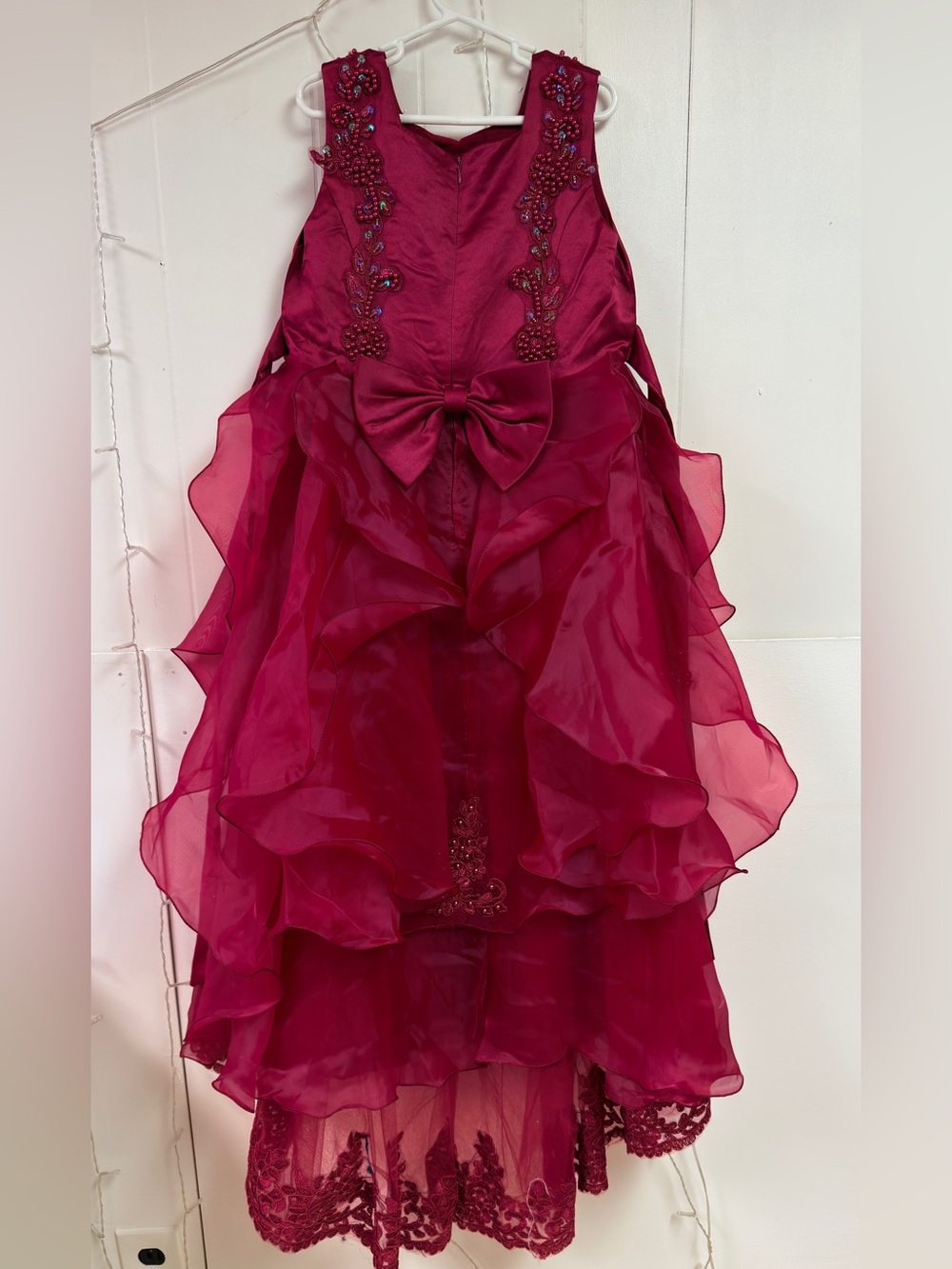 Girls' Sleeveless Fuchsia Layered Party Dress with Bow